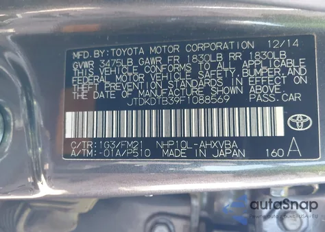 2015 Toyota Prius C Two z USA, uszkodzony, nr VIN JTDKDTB39F1088569